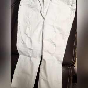 Fashion Nova White Distressed Straight Leg Jeans